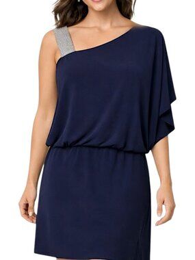 Jackie Jon New York Nary Blue Jewel Strap One Shoulder Dress Women's Size 8